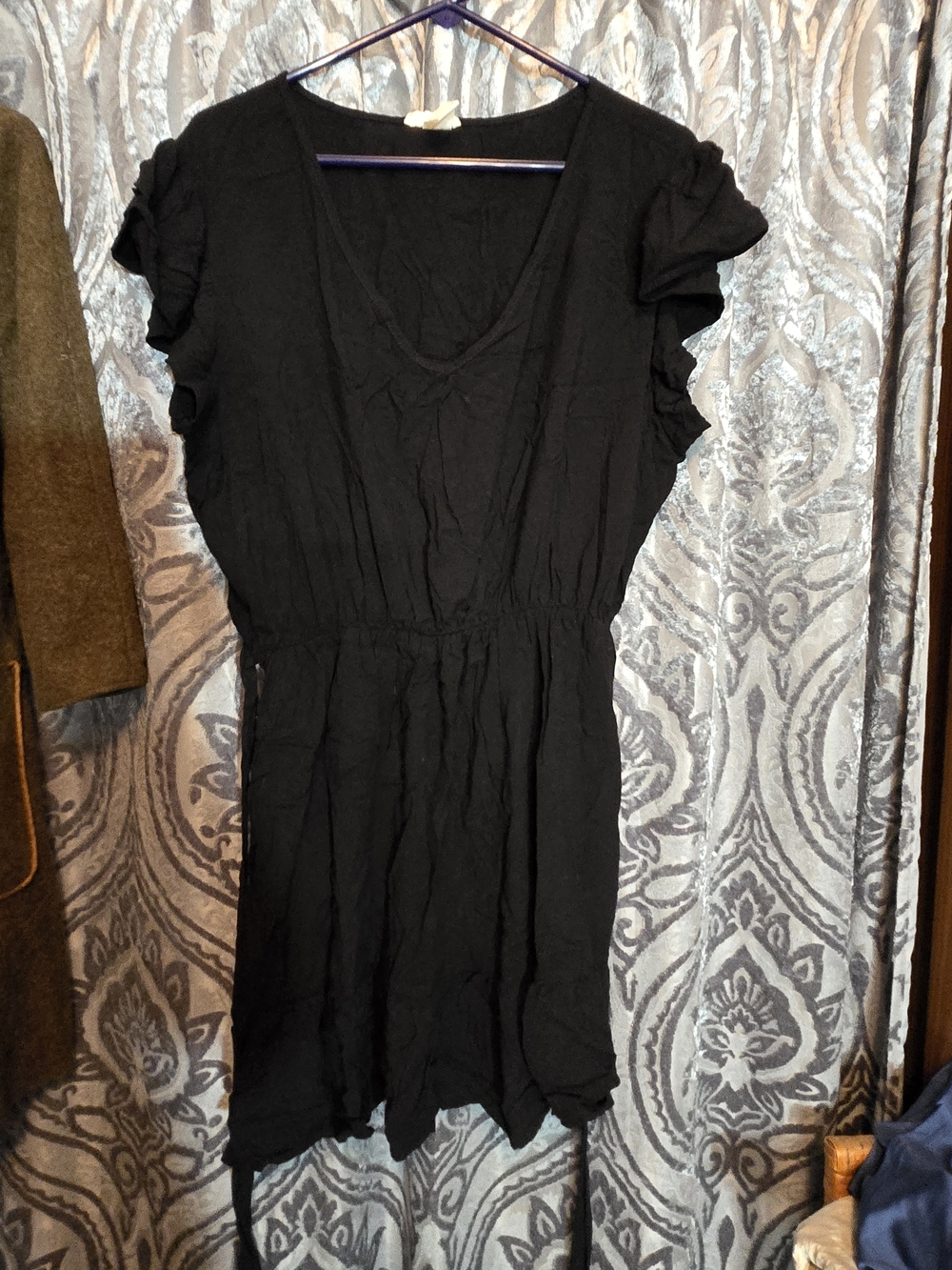 Black Ruffle Sleeve Mini Dress